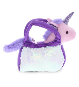 DolliBu Purple Unicorn Plush Reversible Sequin Plush Pet Carrier Handbag, 9 Inch