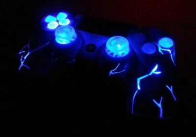 Blue lightning ps4 light up controller custom made with LED lights and buttons - Image 1 of 4