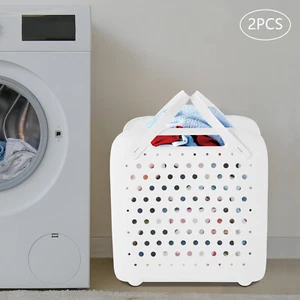 2PCS Foldable Laundry Baskets Laundry Basket With Two Types Of Handle White - Picture 1 of 15