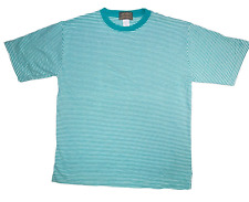Vintage 90s Eddie Bauer Teal Striped T Shirt Size Medium USA Made