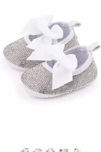 Baby Girls Mary Jane Flats Sparkly Bow Diamonds Princess Dress Shoes - Picture 1 of 7