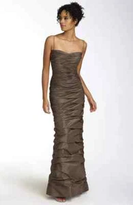 Teri Jon Rickie Freeman Taft Seide Rüschen Kleid Maxi Satin Damengröße 4 NEU - Bild 1 von 12