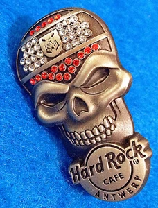 ANTWERP 3D SILVER SKULL CITY CREST RED WHITE RHINESTONE JEWEL Hard Rock Cafe PIN - Picture 1 of 1