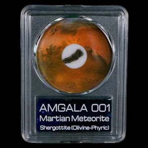 Mars Rock Martian Meteorite Amgala 001 Shergottite Olivine-Phyric COA - Picture 1 of 6