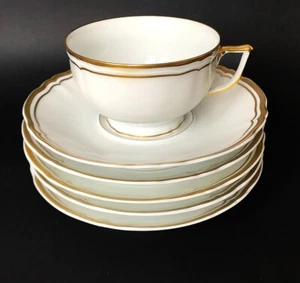 6 Pieces Cup & Saucers Limoges, Raynaud Ceralene, Marie-Antoinette Wide Gold Rim - Picture 1 of 9