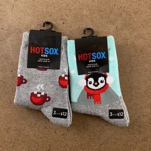 Hot Sox Kids Shoe Size 10-13 Gray Winter Print Crew Socks 2 Pair NWT - Picture 1 of 5