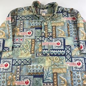 Reyn Spooner Men's Hawaiian Shirt American Heart Association AHA Floral Tribal M - Picture 1 of 6