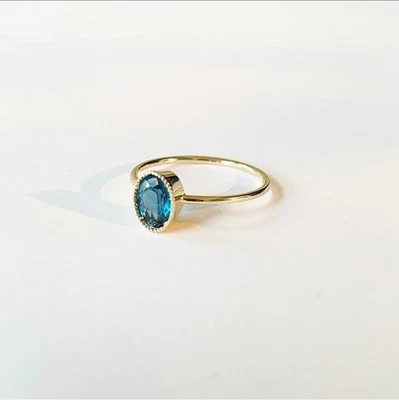 Natural London Blue Topaz Solitaire Engagement Ring 10k Yellow Gold Ring n788 - Image 1 of 4