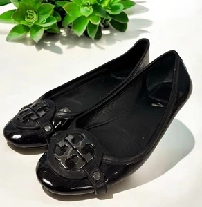TORY BURCH Women's Black Patent Leather Ballet Shoes Loafers Logo Size 6.5 - Picture 1 of 9