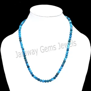 Blue Apatite Beaded Necklace,6mm Apatite Smooth Round Beads Necklace, Gemstone - Picture 1 of 3
