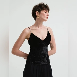 VINTAGE ICE Velvet Camisole Y2K Black Top 90s Spaghetti Holiday Party Christmas - Bild 1 von 16