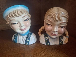 Ceramic Arts Studio Sven & Svea Swedish Boy & Girl Head Vase Set of 2 - Picture 1 of 16