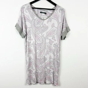 Lauren Ralph Lauren Pink and Grey Paisley Short Sleeve Sleepshirt Size Small - Picture 1 of 5