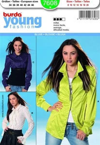 Burda 7608 Button Down Shirt, Blouse, Top Sewing Pattern Misses Size 8-20 Uncut - Picture 1 of 4