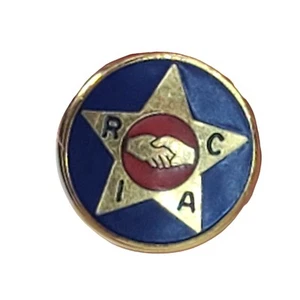 Antike RICA Einzelhandelsangestellte Union blau rot gold kleine Emaille Anstecknadel Pinback - Bild 1 von 4
