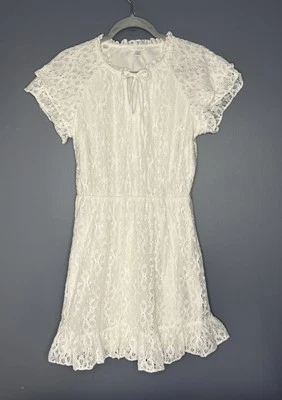 Vestido Lauren Conrad Mujer M Encaje Coqueta Volantes Boho Forrado Primavera Verano Blanco Foto 1 de 4