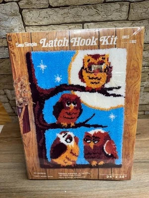Vintage 1979 Factory Sealed Sew Simple Owls Latch Hook Kit 24"x34" - Image 1 of 2