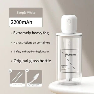 JISULIFE Portable USB Humidifier | 2200mAh Rechargeable, 500ml Glass Bottle - Picture 1 of 5