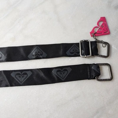 Roxy Adjustable Black Web Belt Silver Buckle Heart Charm Women's - Image 1 of 4