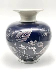 Große Gobalt Vase Johann Haviland Bavaria mit Pflanzendekor und Silberrand 23cm - Bild 1 von 10