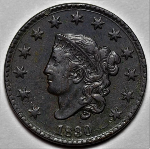 1830 Coronet Head Large Cent - US 1c Copper Penny Coin - L36 Cover