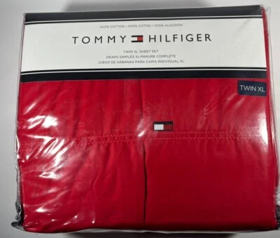 Juego de sábanas Tommy Hilfiger TWIN XL 3 piezas rojo firma 100 % algodón Foto 1 de 4