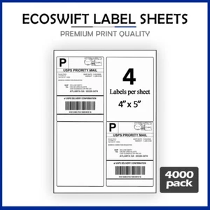 (16000) 4 x 5 EcoSwift Láser/Tinta Dirección Envío Etiquetas Adhesivas 4 por hoja - Imagen 1 de 5
