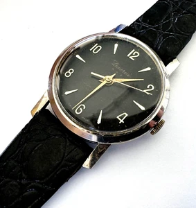 Vintage Men's Lucerne Swiss Mechanical Wind Up Watch Black Band & Dial Runs - Picture 1 of 16