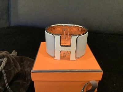 Hermes Gray White Pm Clic Clac H Bracelet Cuff New In Box - Image 1 of 4