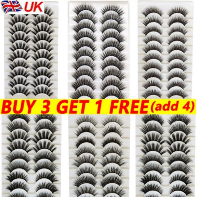 10 Pairs 3D Mink False Eyelashes Wispy Cross Long Thick Soft Fake Eye Lashes UK