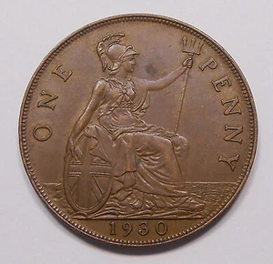Great Britain 1930 Penny CHOICE AU HIGH Grade BEAUTIFUL George V UK Bronze Coin - Picture 1 of 2