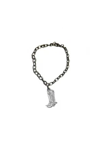 w06 Botas Vaqueras Peltre en una Antigua Cadena Bronce Tobillera Pulsera - Imagen 1 de 1