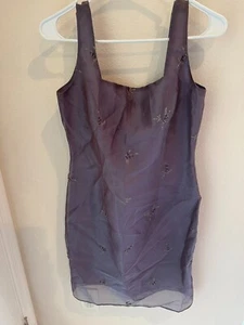 ANN TAYLOR-SIZE 4 PURPLE SHEER LINED BEADED EMBROIDERED SILK DRESS FOR WOMAN - Picture 1 of 2