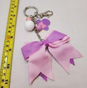 Disney Minnie Mouse Purple Pink Bow Enamel Charm Keychain - Picture 1 of 5