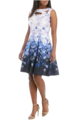 Vestido Gabby Skye 18W Azul Púrpura Blanco Buceo Línea A Elástico Lavable NUEVO Foto 1 de 4