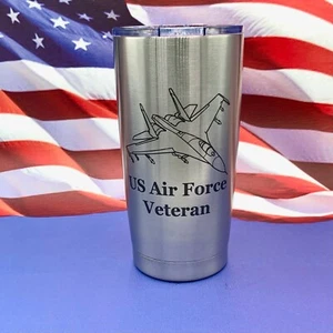 US Air Force Veteran Engraved Tumbler Coffee Cup Military Water Travel Mug - Picture 1 of 12