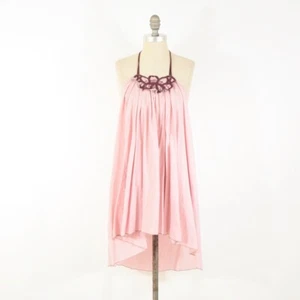 Un vestido de hilo común M rosa algodón bordado cuentas halter cambio de trapecio - Imagen 1 de 5