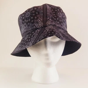Bucket Hat Black Flower Paisley Pattern Reversible Unisex 22.5" S/M Sun Hat - Picture 1 of 6