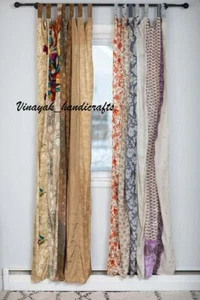 Indian Sari Patchwork Curtain Drape Handmade Window Decor Silk Sari Boho Curtain - Picture 1 of 1