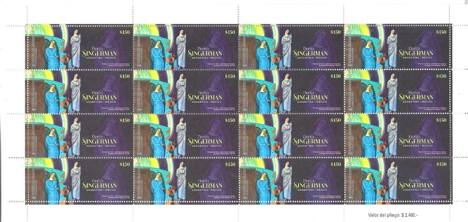 #75173 ARGENTINA-MÉXICO 2022 EDIÇÃO CONJUNTA ARTISTA DE ARTE BERTA CANTORMAN FOLHA COMPLETA - Imagem 1 de 1