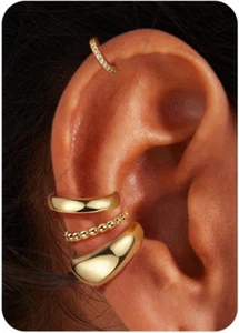Gold Plated Ear Cuff Earrings for Women Non Piercing - Hypoallergenic Ear Cuffs - Picture 1 of 8