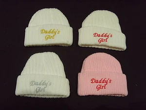 Baby Knitted Wool Embroidered Personalised Hat With Saying Daddy's Girl  - Picture 1 of 11