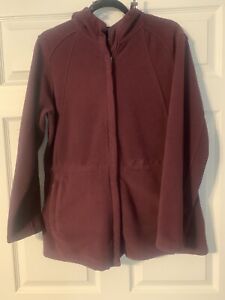 Lands' End Polartec Woman’s Plum/Wine Hooded Fleece Jacket ~ Size L/P 14-16