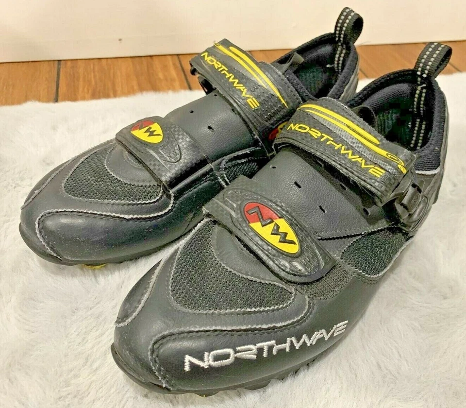 Bike Shoes Northwave Stealth Compact Men Mountain Size 9US Black Yellow Leather - Image 1 of 4