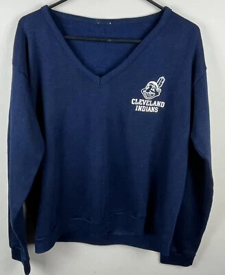 Vintage Cleveleand Indians V Neck Sweater MLB Tribe Chief Wahoo Fits Short Lrg - Image 1 of 4