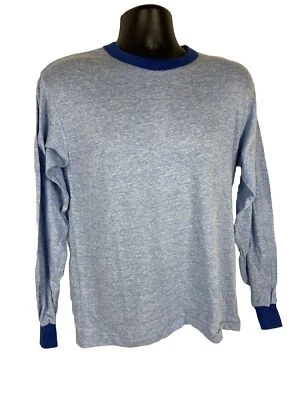 Vintage Rayon T-shirt Small Long Sleeve Tri-Blend Russell Athletic 80s Blue Tag - Image 1 of 4