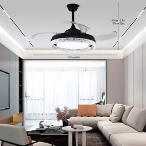42" 6 Speed Retractable Ceiling Fan with Light Indoor LED Chandelier w / Remote - Picture 1 of 14