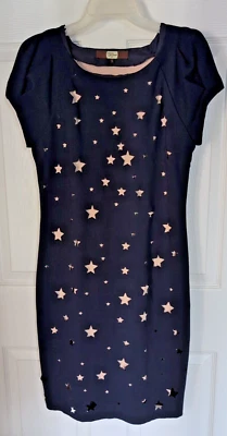 Eva Franco Patriotic Navy Blue over Nude Cut-out Stars Pencil Wiggle Dress 4 - Image 1 of 4