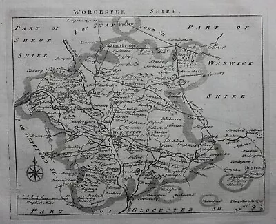 WORCESTERSHIRE, original antique county map, JOHN ROCQUE, 1769 - Image 1 of 2