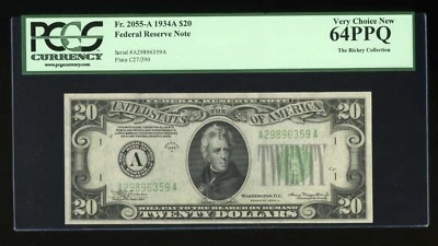 DBR 1934-A $20 FRN Boston Fr. 2055-A PCGS 64 PPQ Serial A29896359A - Image 1 of 2